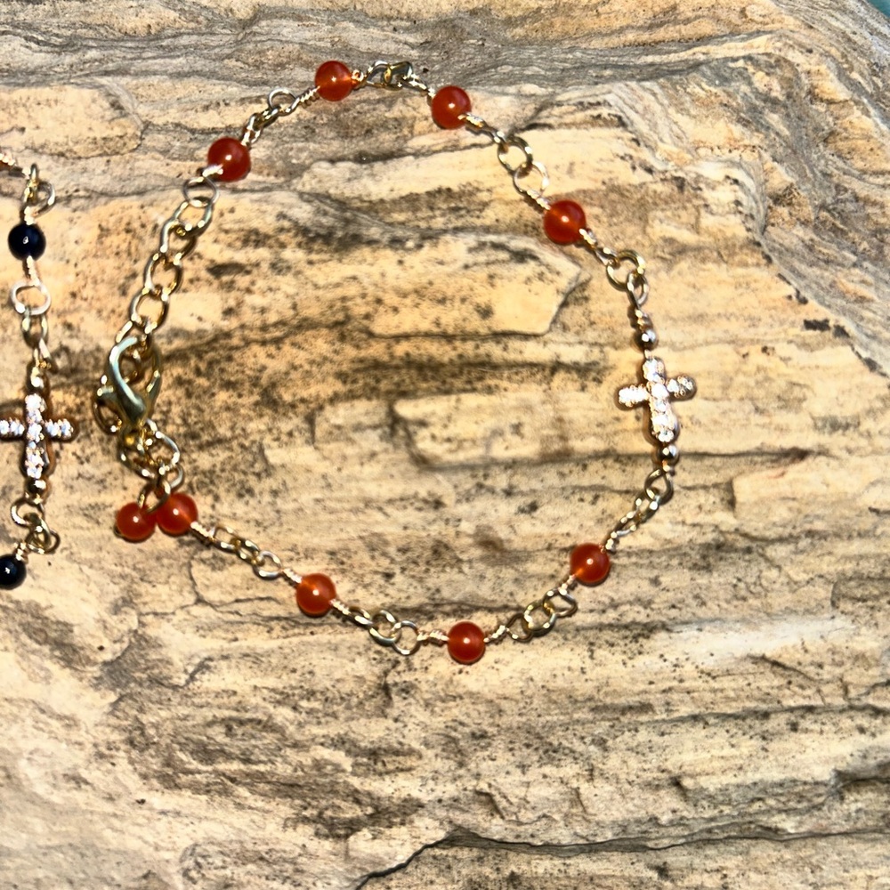 Pave cross semi precious stones artisan bracelet - Picture 2 of 3